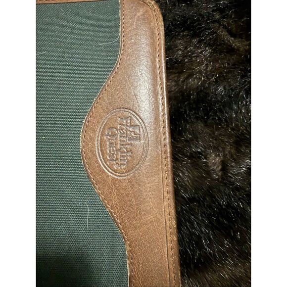 Franklin Quest Pre-Covey Green Line Canvas Brown Leather  Franklin Quest Pre-Covey Green Line Canvas Brown Leather Trim Planner 6 Ring Zip